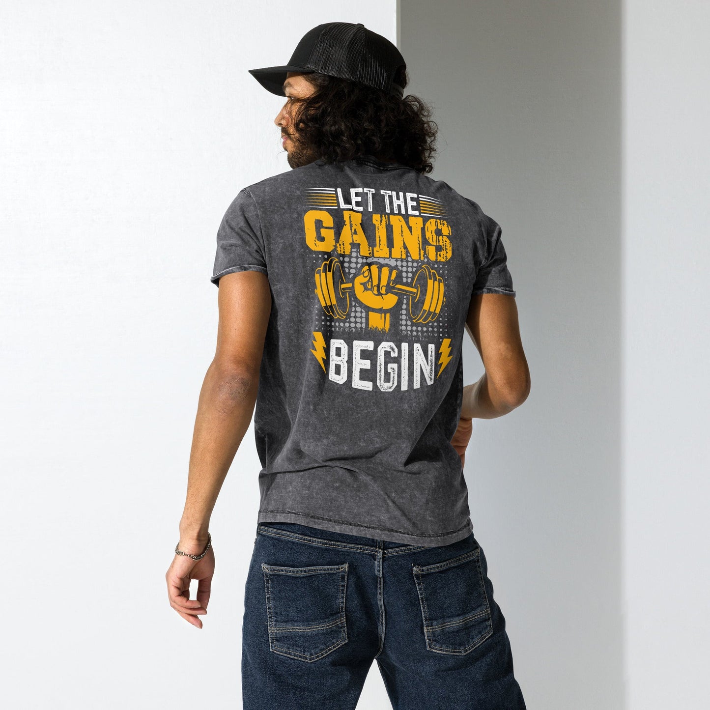 Let the Gains Begin – Denim Gym T-Shirt – Hochwertiges von Lumeza | Jetzt entdecken