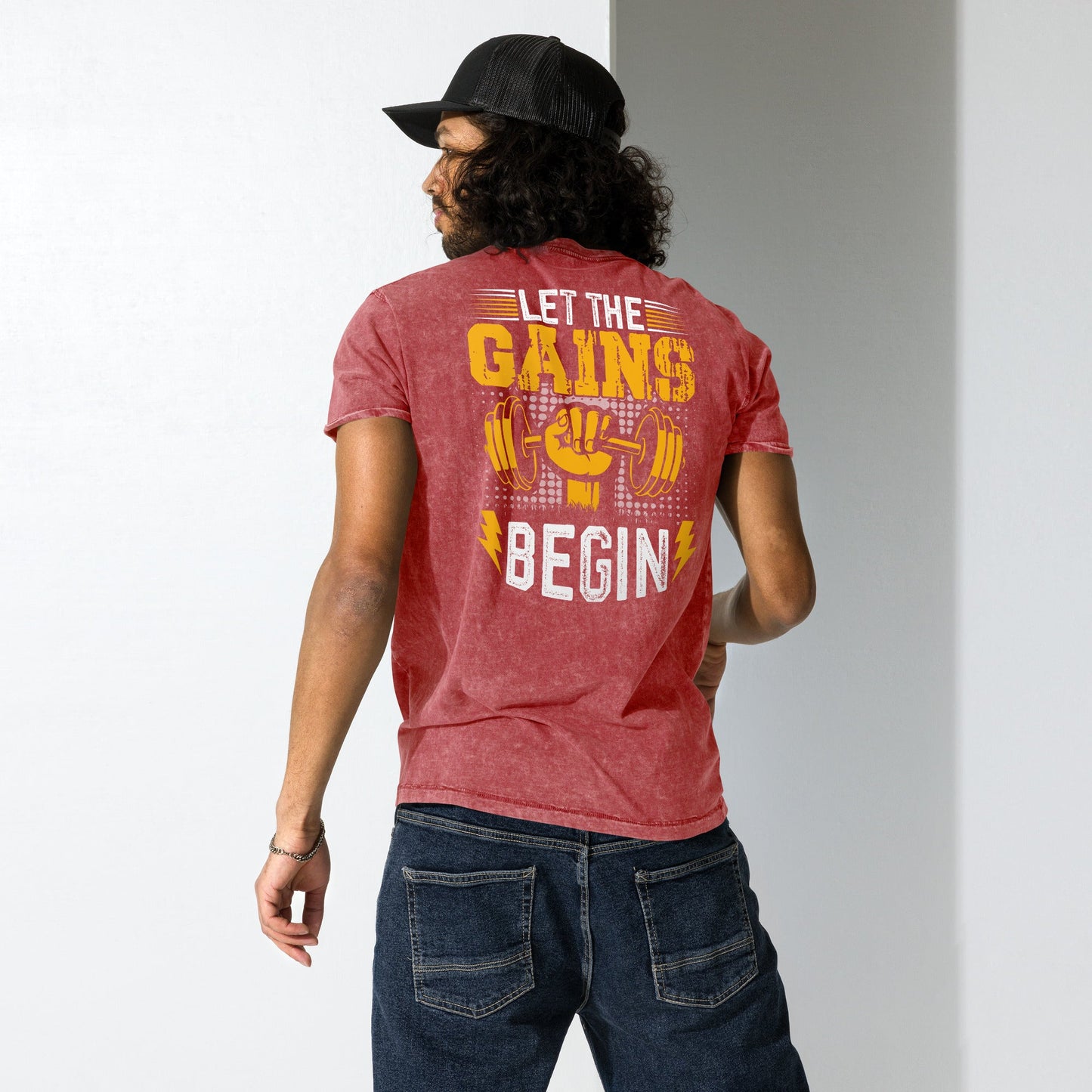 Let the Gains Begin – Denim Gym T-Shirt – Hochwertiges von Lumeza | Jetzt entdecken
