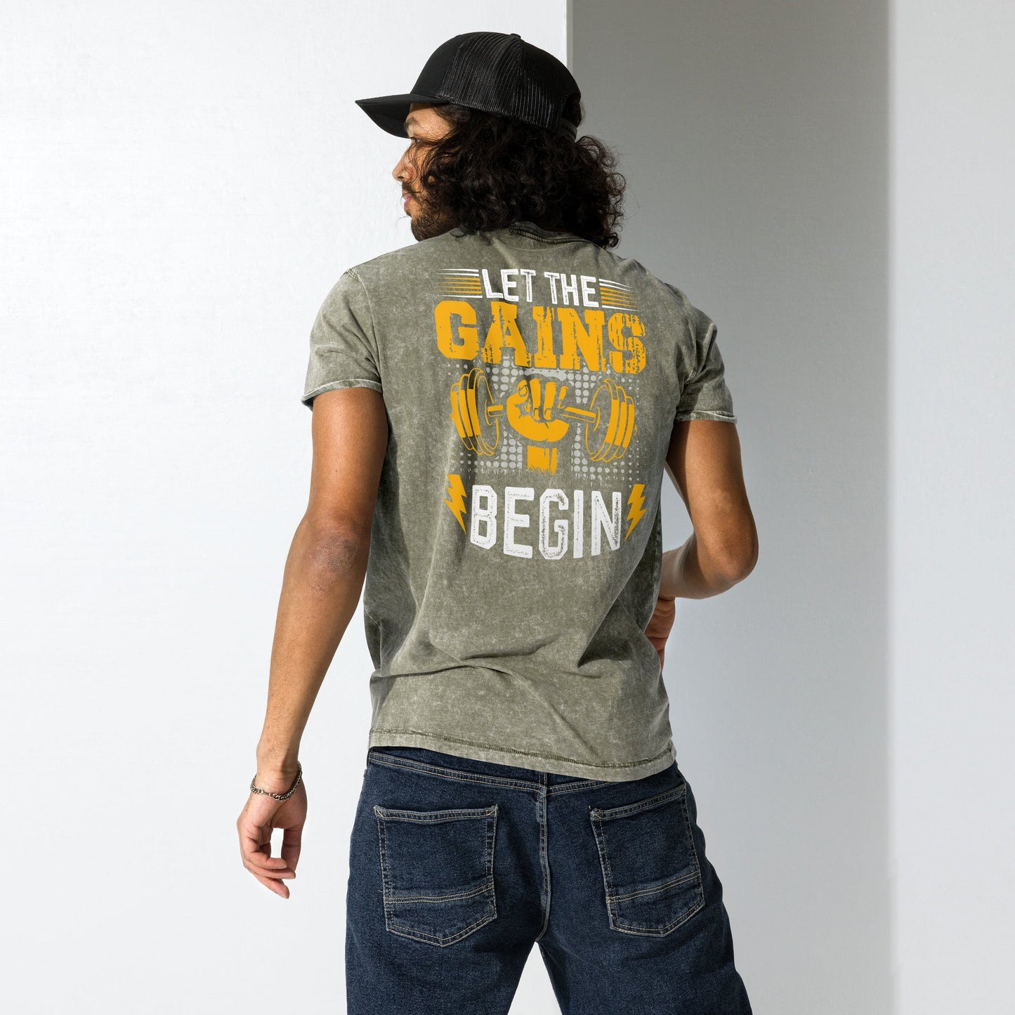 Let the Gains Begin – Denim Gym T-Shirt – Hochwertiges von Lumeza | Jetzt entdecken